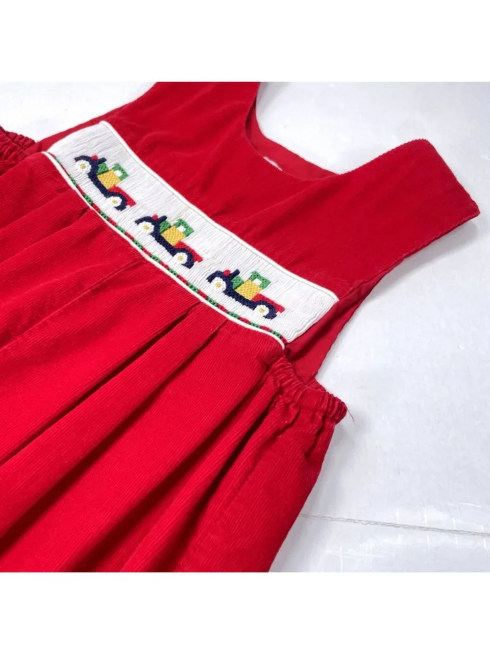 Vintage House of Hatten Color Block Farm Truck Smocked Longalls Romper 18m